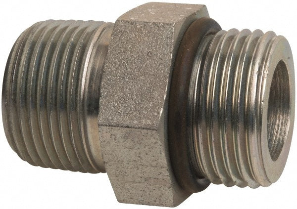 Parker 12-3/4 F5OF-S Industrial Pipe Adapter: 1-1/16-12 x 3/4" Male Thread, Male Straight Thread O-Ring x Male NPTF