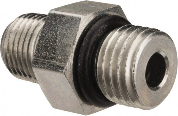 Parker 4-1/8 F5OF-S Industrial Pipe Adapter: 7/16-20 x 1/8" Male Thread, Male Straight Thread O-Ring x Male NPTF