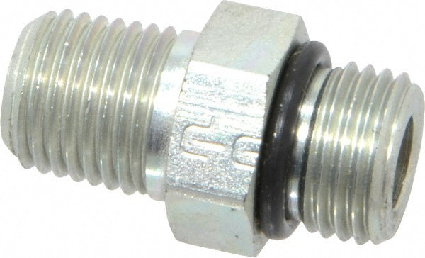 Parker 6-1/4 F5OF-S Industrial Pipe Adapter: 9/16-18 x 1/4" Male Thread, Male Straight Thread O-Ring x Male NPTF