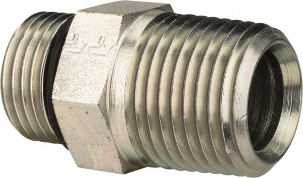 Parker 8-1/2 F5OF-S Industrial Pipe Adapter: 3/4-16 x 1/2" Male Thread, Male Straight Thread O-Ring x Male NPTF