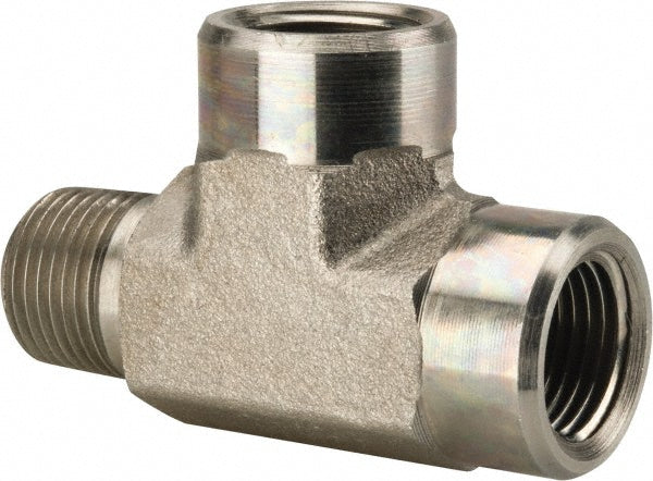 Parker 3/8 MRO-S Industrial Pipe Street Tee: 3/8" Female Thread, 3/8" Male Thread, MNPTF x FNPTF