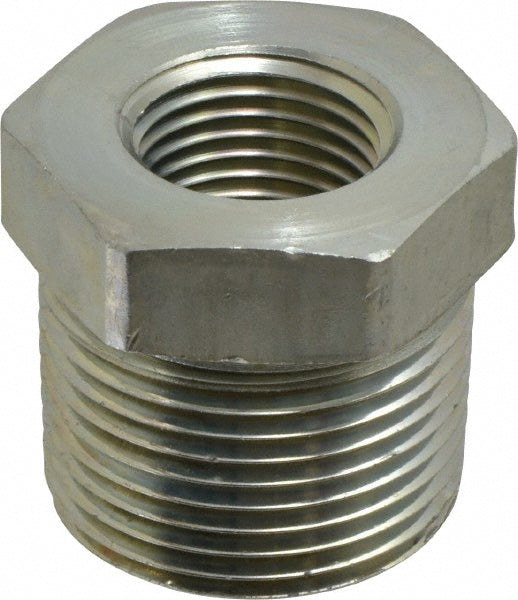 Parker 1 X 1/2 PTR-S Industrial Pipe Bushing: 1/2" Female Thread, 1" Male Thread, MNPTF x FNPTF
