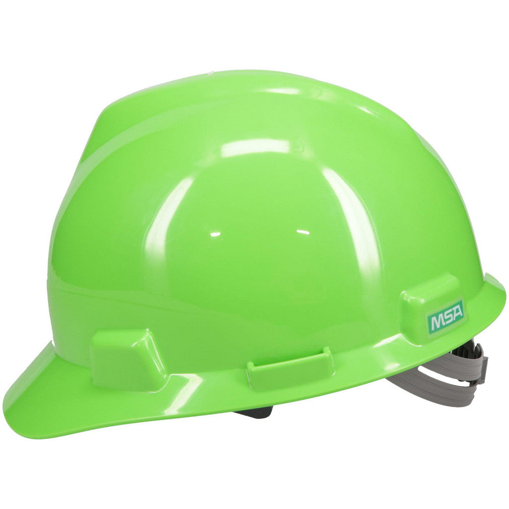 MSA 815558 Hard Hat: Impact Resistant, V-Gard Slotted Cap, Type 1, Class E, 4-Point Suspension