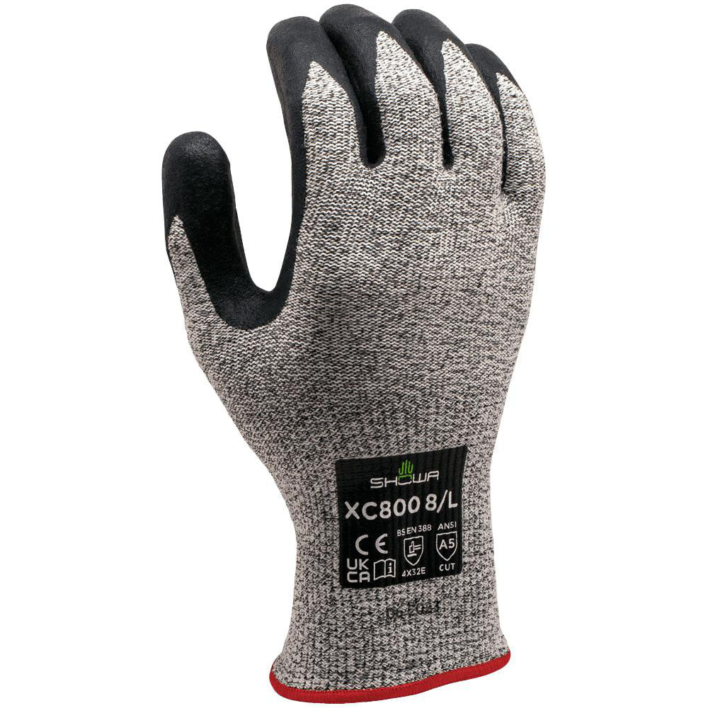 SHOWA XC800XL-09 Cut & Puncture Resistant Gloves; Coating Material: Micro-Foam Nitrile; Coating Coverage: Palm & Fingertips; Glove Type: Cut-Resistant; ANSI/ISEA Cut Resistance Level: A5; Primary Material: Nitrile; ANSI/ISEA Abrasion Resistance Level: 5