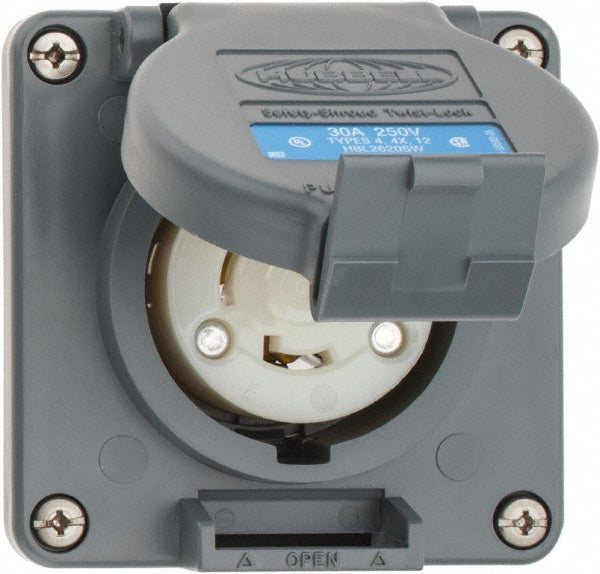 Hubbell Wiring Device-Kellems HBL2620SW 250 VAC, 30 Amp, L6-30R NEMA, Self Grounding Receptacle
