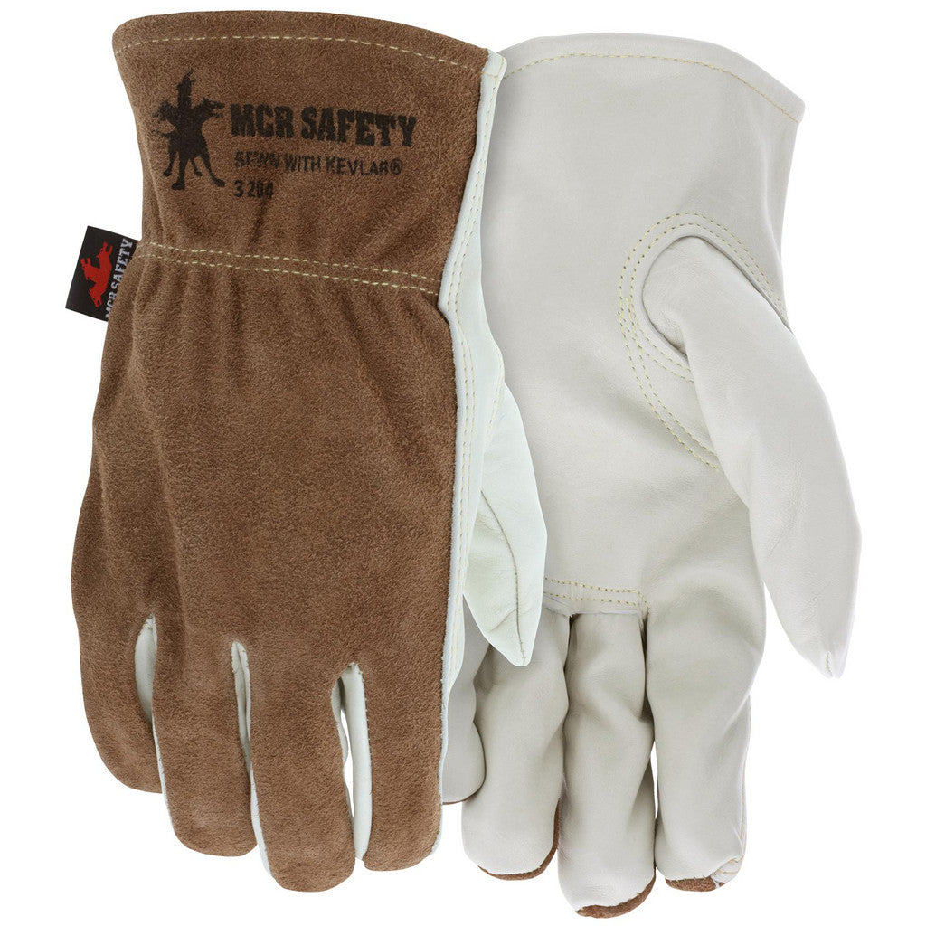 MCR Safety 3204S Work Gloves: Memphis 3204, Size Small, Cowhide Leather Lined, Cowhide Leather, General Purpose