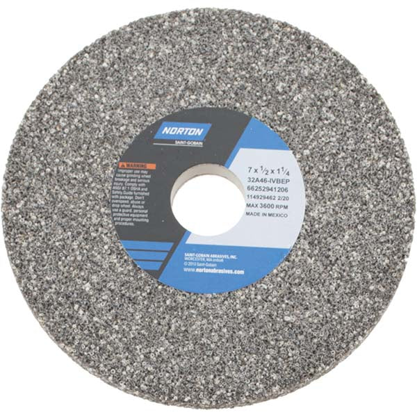 Norton 66252941206 Surface Grinding Wheel: 7" Dia, 1/2" Thick, 1-1/4" Arbor, 46 Grit