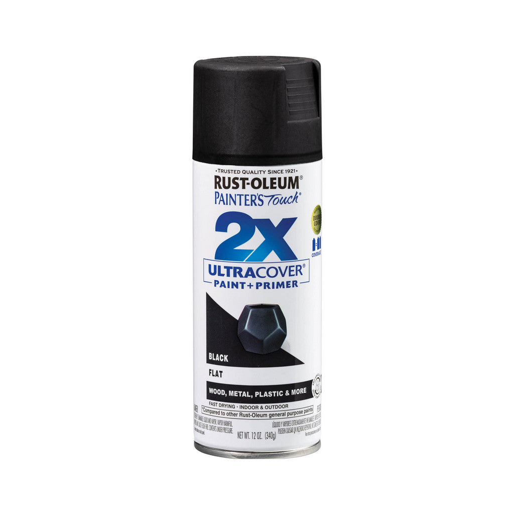 Rust-Oleum 334020 Painter's Touch 2X Ultra Cover Spray Paint, Black, Flat, 12 oz (Pack of 6)