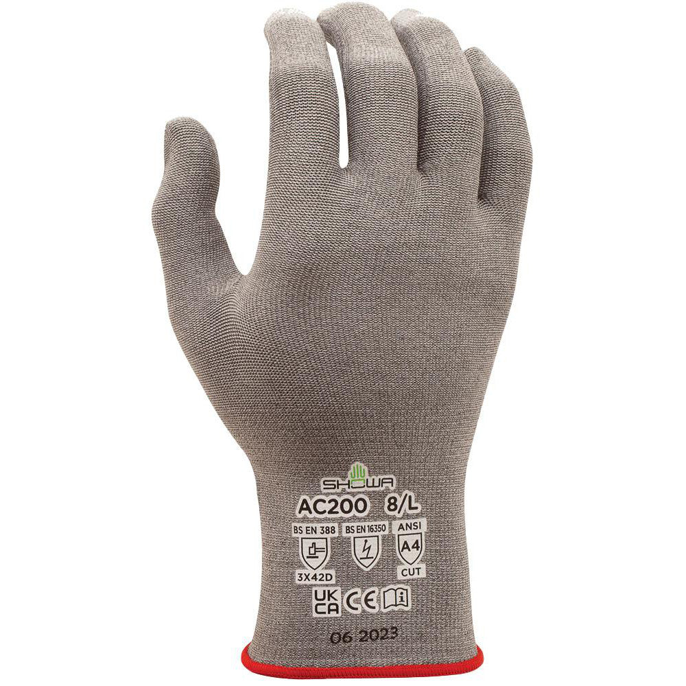 SHOWA AC200XL-09 Cut & Puncture Resistant Gloves; Style: Knit; Coating Material: Uncoated; Coating Coverage: Uncoated; Glove Type: Cut-Resistant; ANSI/ISEA Cut Resistance Level: A4; Primary Material: HPPE