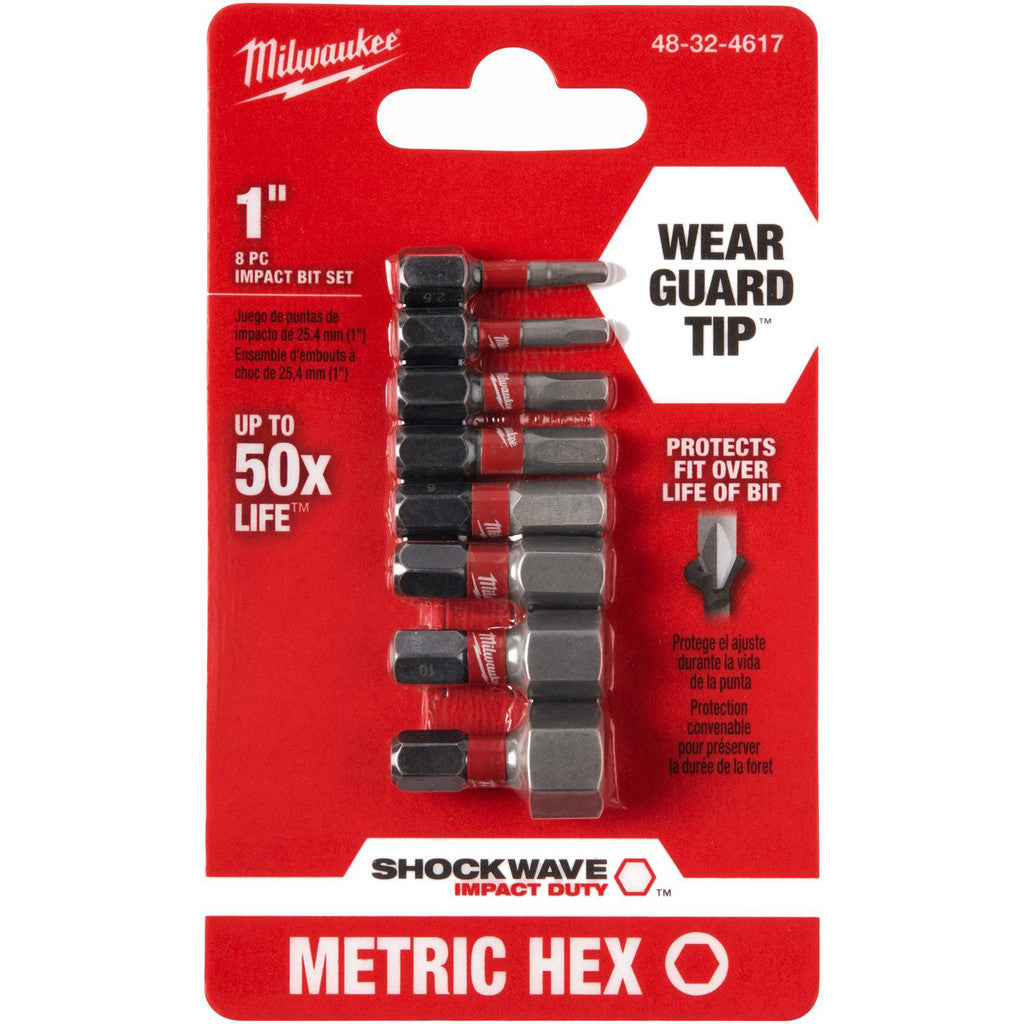Milwaukee Tool 48-32-4617 8 Pc. SHOCKWAVE Impact Duty 1" METRIC HEX Impact Duty Bit Set