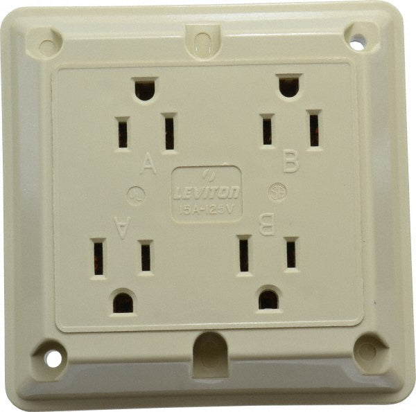 Leviton 1254-I Straight Blade Fourplex Receptacle: NEMA 5-15R, 15 Amps, Self-Grounding