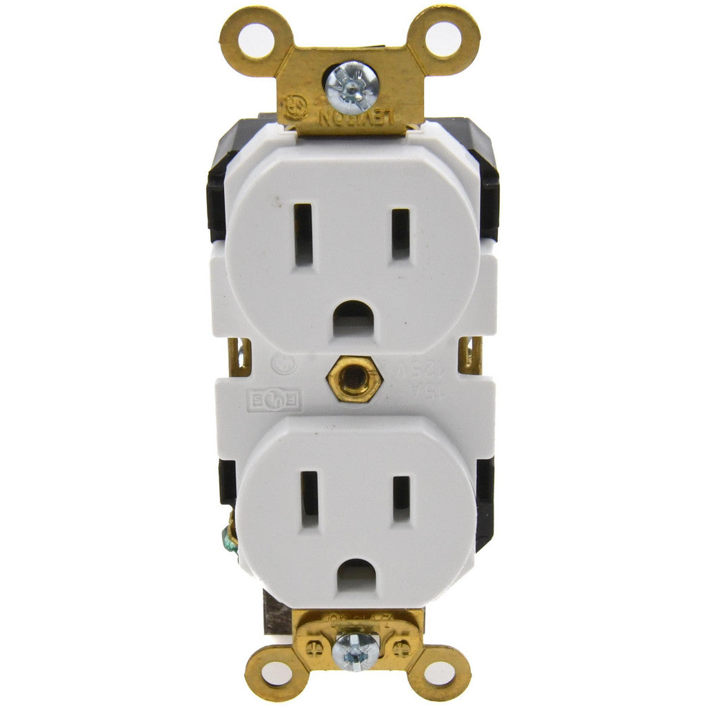 Leviton 5262-I Straight Blade Duplex Receptacle: NEMA 5-15R, 15 Amps, Self-Grounding