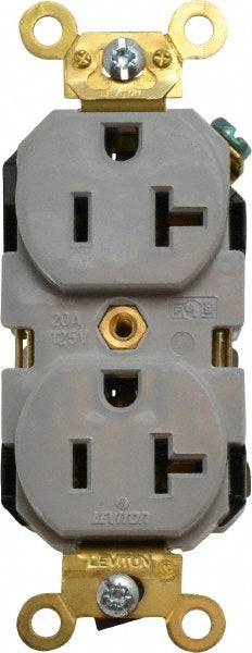 Leviton 5362-GY Straight Blade Duplex Receptacle: NEMA 5-20R, 20 Amps, Self-Grounding