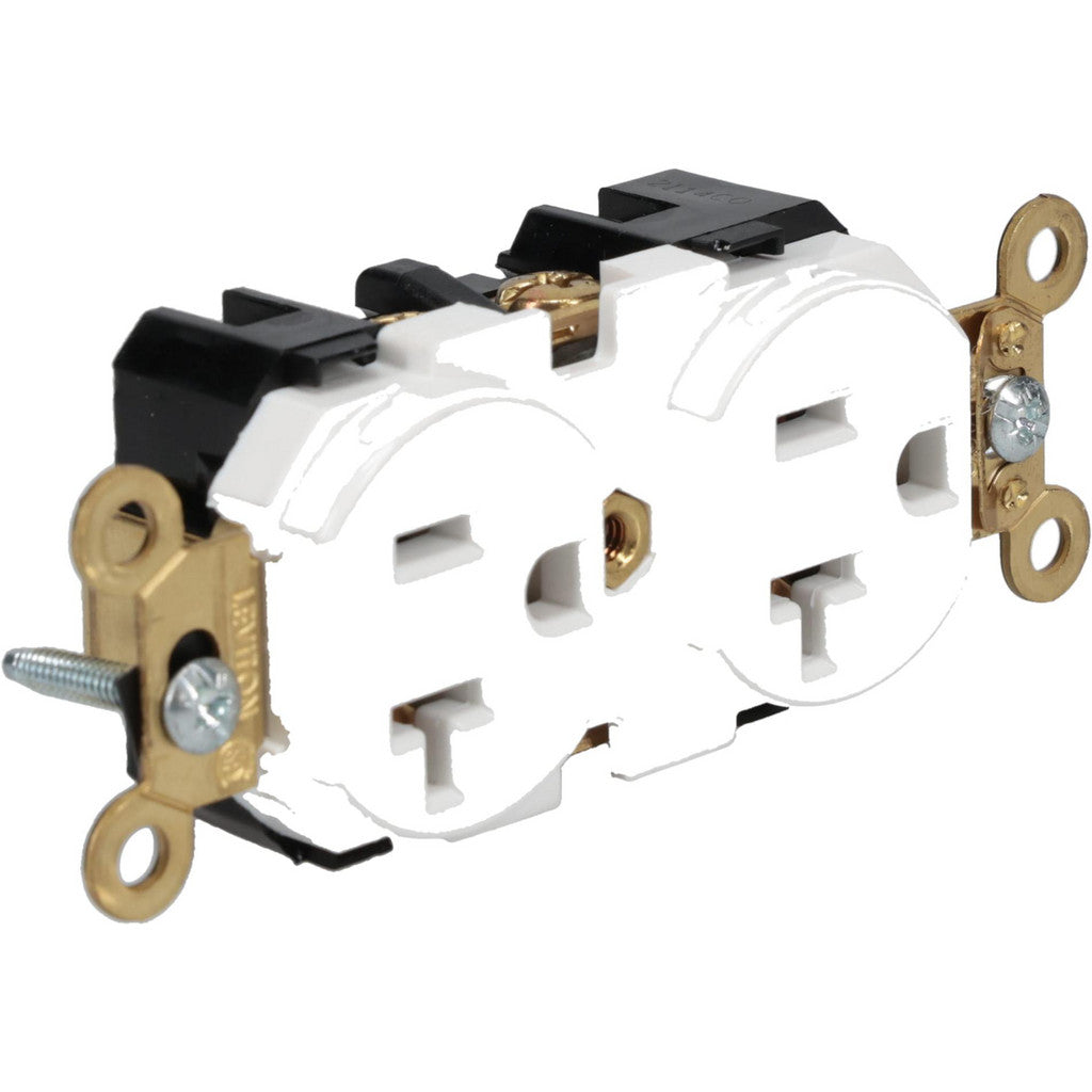 Leviton 5362-W Straight Blade Duplex Receptacle: NEMA 5-20R, 20 Amps, Self-Grounding