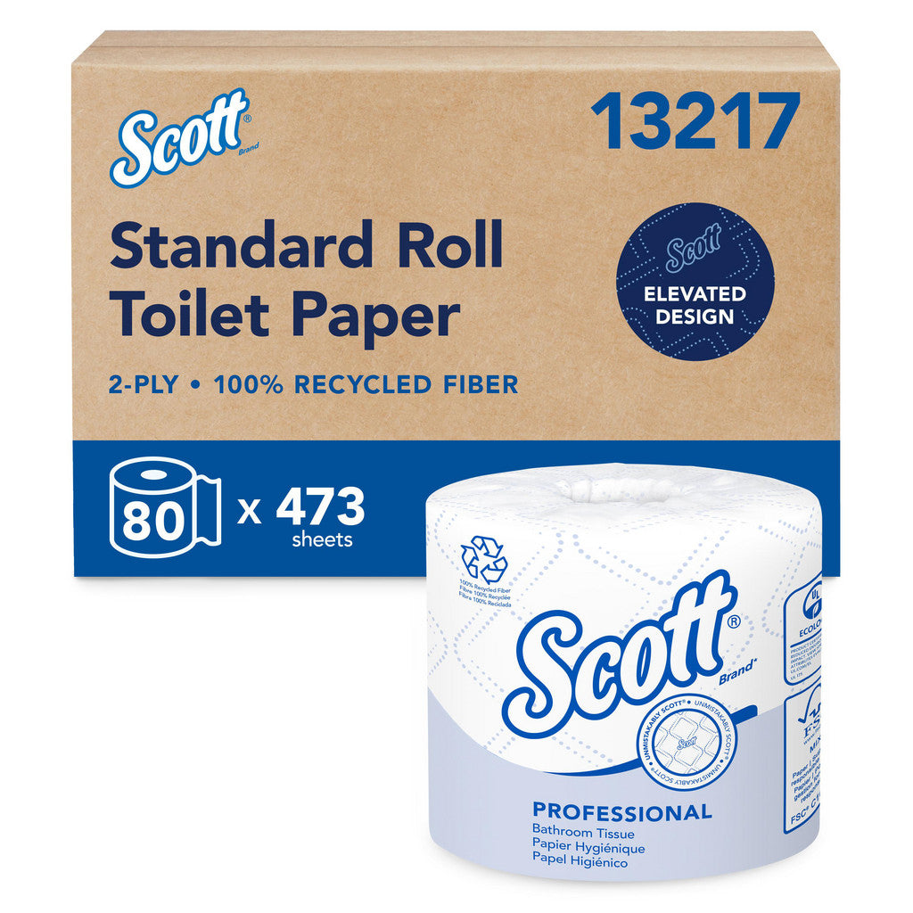Scott Essential Professional 100% Recycled Fiber Standard Roll Bathroom Tissue (13217), 2-ply, White