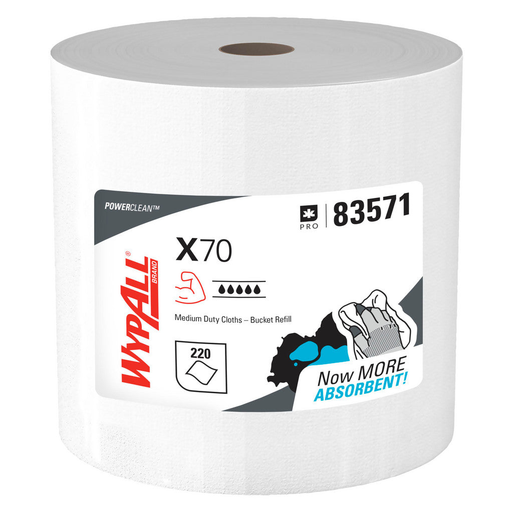 WypAll PowerClean x70 Medium Duty Cloths (83571), Wipers in a Bucket Refill, Long Lasting Towels, White