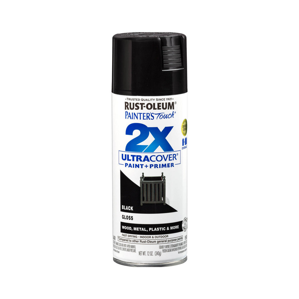 Rust-Oleum 334026 Painter's Touch 2X Ultra Cover Spray Paint, Black, Gloss, 12 oz
