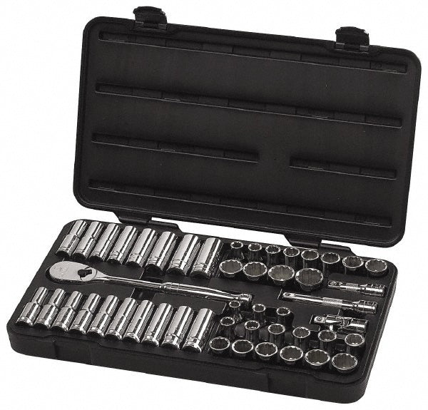 GEARWRENCH 80701 Socket Set: Deep Standard, 49 Pc, 1/2" Drive, 7/16 to 1-1/8", 10.00 to 24.00 mm