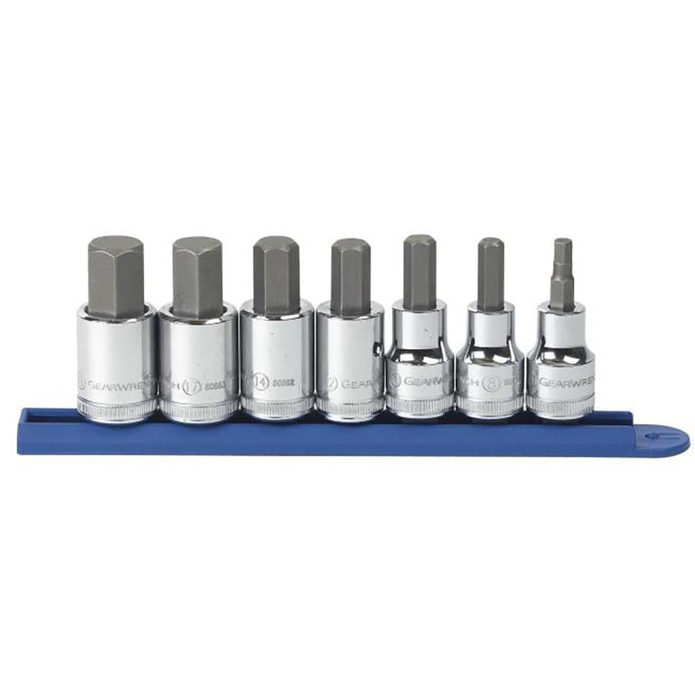 GEARWRENCH 80720 Hex Bit Socket Set: 1/2" Drive, 7 Pc, 6 to 19 mm Hex