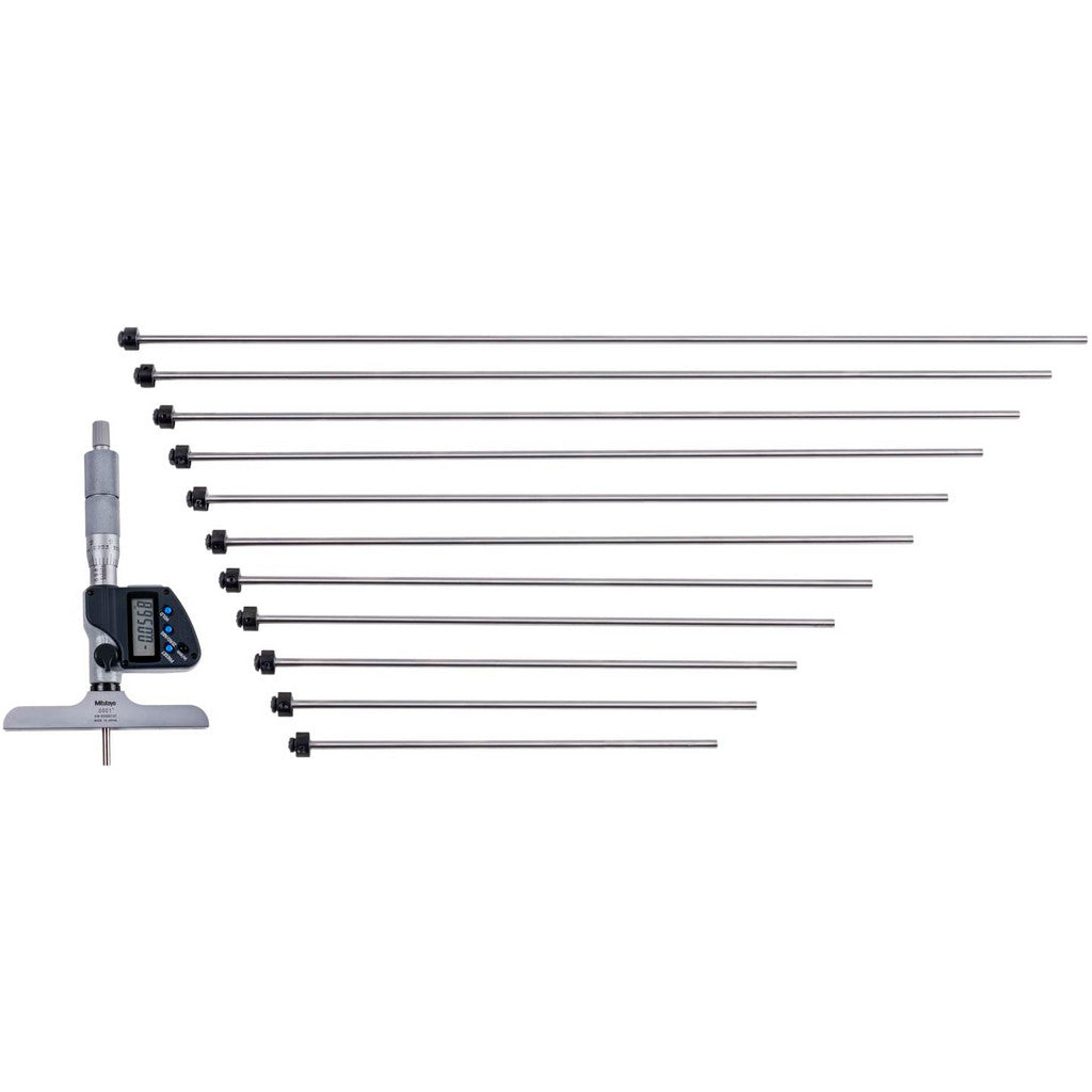 Mitutoyo 329-351-32 0 to 304.8mm Range, 4" Base Length, 12 Rods, Ratchet Stop Thimble, Electronic Depth Micrometer