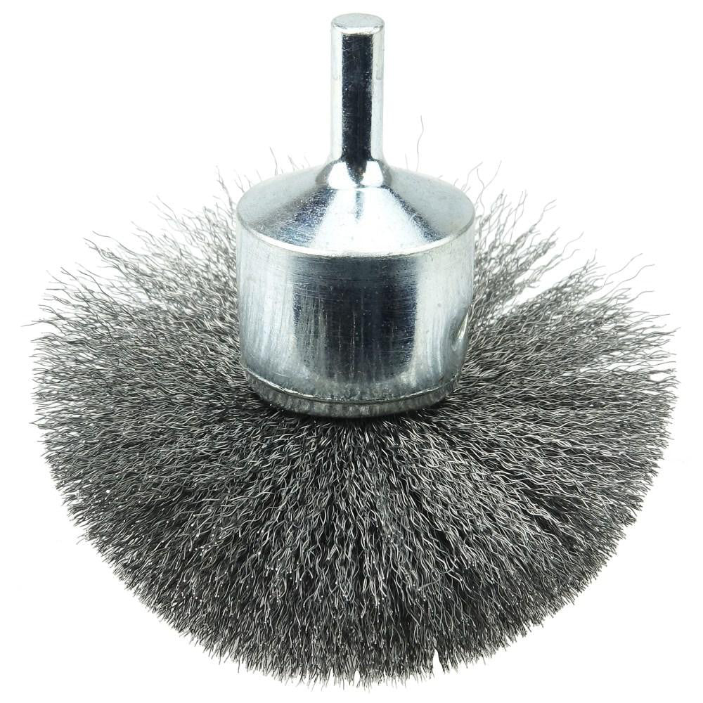 Weiler 10150 End Brushes: 3" Dia, Steel, Crimped Wire