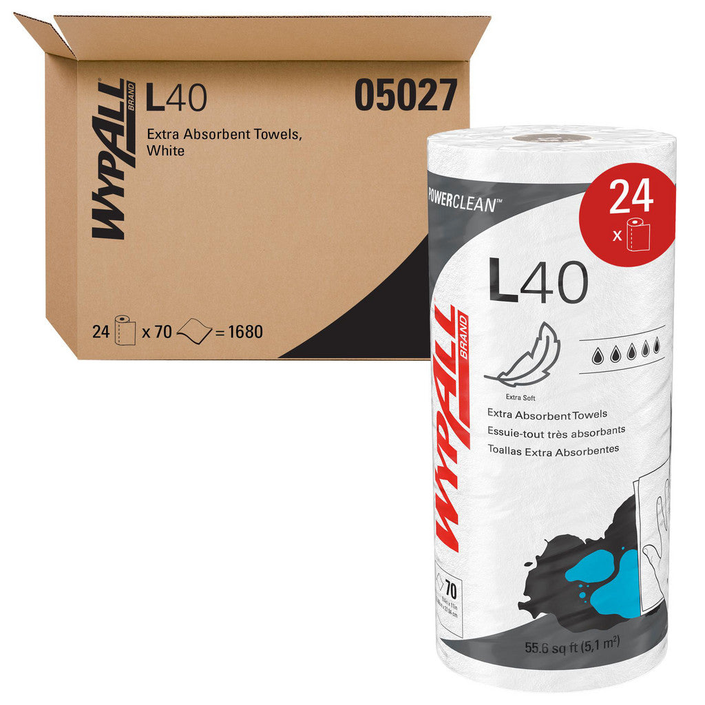 WypAll 5027 PowerClean L40 Extra Absorbent Towels (05027), Small Roll, Limited Use Towels, White