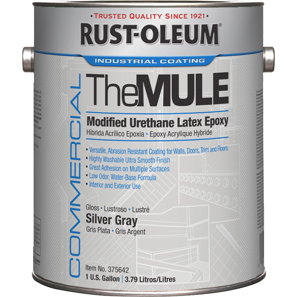 Rust-Oleum 375642 The MULE Modified Urethane Latex Epoxy Paint, Silver Gray, Gloss, 1 Gallon