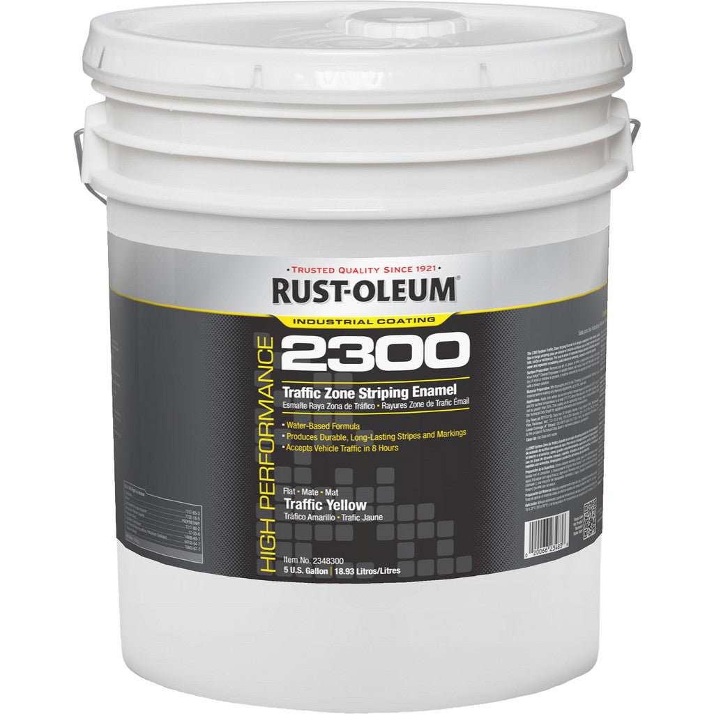 Rust-Oleum 2348300 2300 System Traffic Zone Striping Paint, Traffic Yellow, Semi-Gloss, 5 Gallon