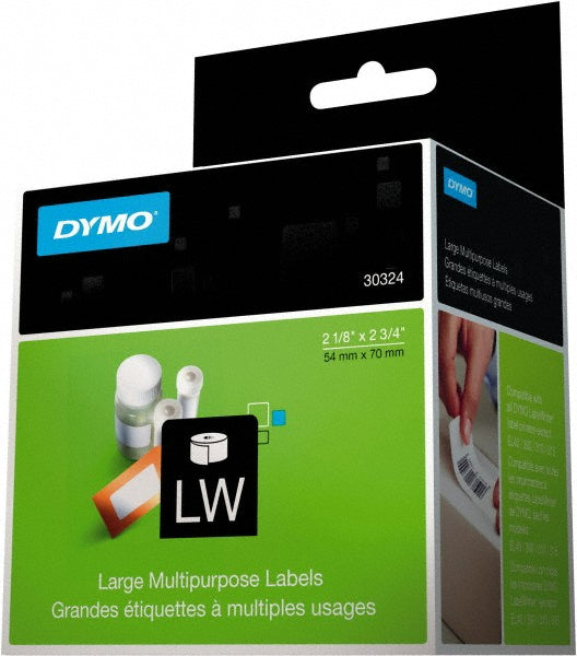 Dymo 30324 Label Maker Label: White, 2-3/4" OAL, 2-1/8" OAW, 320 per Roll, 1 Roll