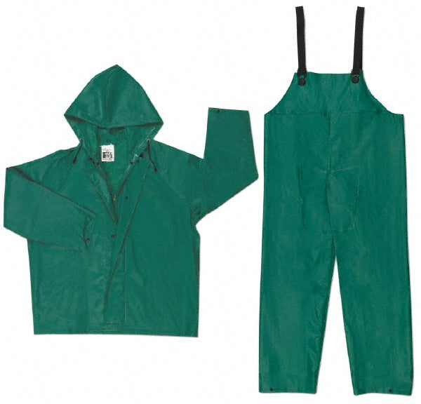 MCR Safety 3882X5 Rain Suit with Bib Overalls: Size 5X-Large, Non-Hazardous Protection, Green, Nylon & PVC
