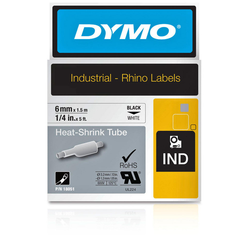 Dymo 18051 Label Maker Label: White, Heat Shrinkable Polyolefin, 60" OAL, 1/4" OAW