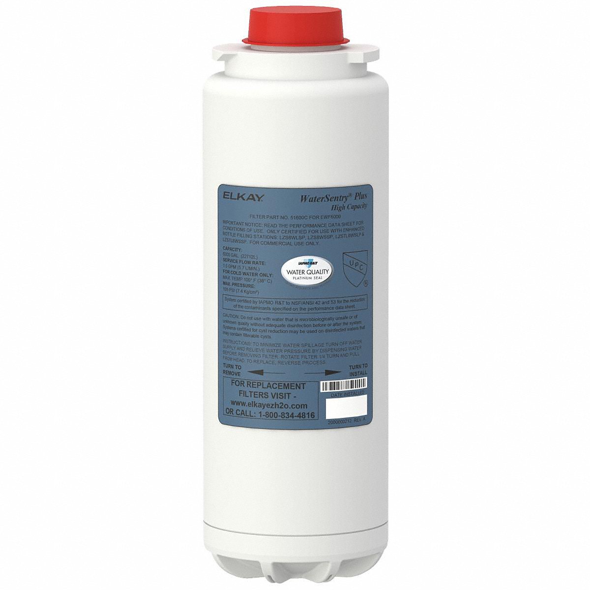 Elkay Filter, Activated Carbon, 9-1/2", 6000 Gal, 2" (51600C)