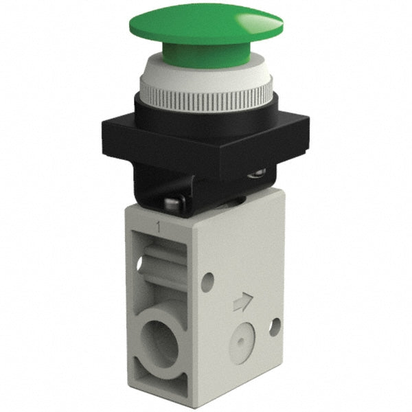 SMC PNEUMATICS VM220-N02-30GA Mechanically Operated Valve: 2-Way & 2-Position, Push Button (Mushroom) Actuator, 1/4" Inlet, 1/4" Outlet, 2 Position