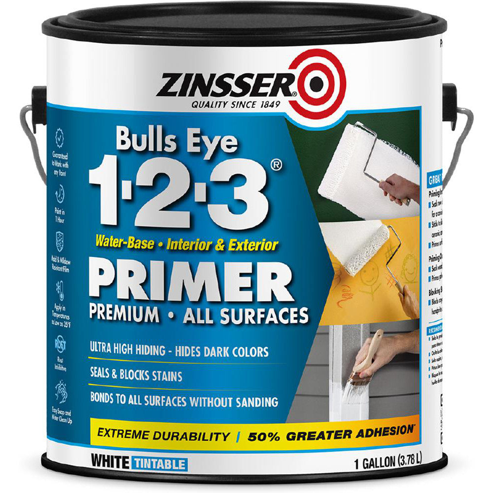 Zinsser 2001 Bulls Eye 1-2-3 All Surface Primer, White, 1 Gallon