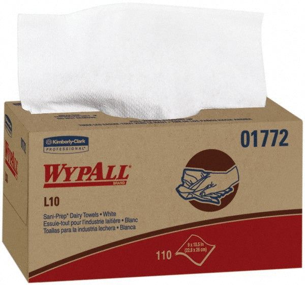 WypAll 1772 GeneralClean L10 Light Cleaning Towels (01772), Pop-Up Box - Dairy Towel, Limited Use Towels, White