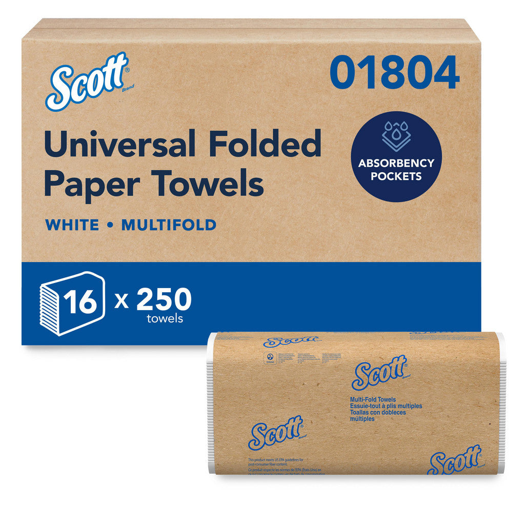 Scott 1804 Multifold Paper Towels (01804), with Absorbency Pockets, 9.2" x 9.4" Sheets, Compressed Pack, White