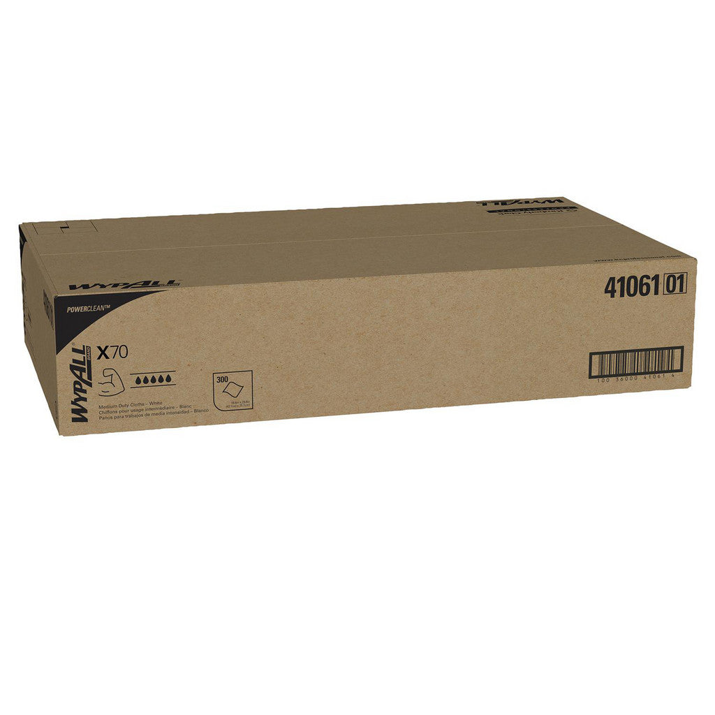WypAll PowerClean x70 Medium Duty Cloths (41061), Flat Sheet Box, Long Lasting Towels, White
