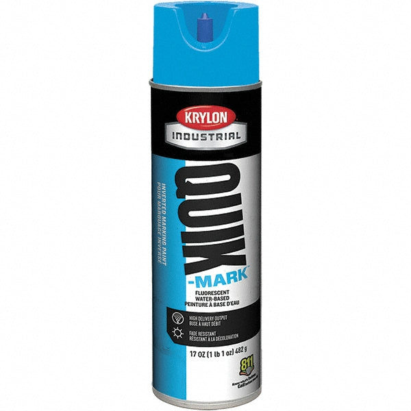 Krylon A03620004 Industrial Quik-Mark Water-Based Inverted Marking Paint, Flat, Fluorescent Caution Blue, 17 oz