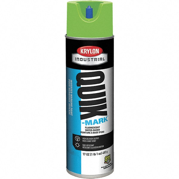 Krylon A03630004 Industrial Quik-Mark Water-Based Inverted Marking Paint, Flat, Fluorescent Green, 17 oz