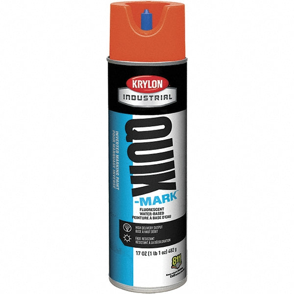 Krylon A03650004 Industrial Quik-Mark Water-Based Inverted Marking Paint, Flat, Fluorescent Red/Orange, 17 oz