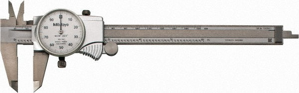 Mitutoyo 505-742J Dial Caliper: 6", 0.001000" Graduation, 0.1" per Revolution, 0.0010" Accuracy, Stainless Steel Jaws