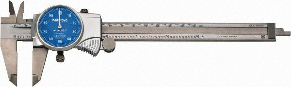 Mitutoyo 505-742-51J Dial Caliper: 6", 0.001000" Graduation, 0.1" per Revolution, 0.0010" Accuracy, Stainless Steel Jaws