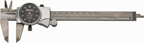 Mitutoyo 505-742-56J Dial Caliper: 6", 0.001000" Graduation, 0.1" per Revolution, 0.0010" Accuracy, Stainless Steel Jaws