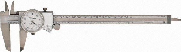 Mitutoyo 505-743J Dial Caliper: 8", 0.001000" Graduation, 0.1" per Revolution, 0.0020" Accuracy, Stainless Steel Jaws