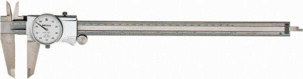 Mitutoyo 505-746 Dial Caliper: 12", 0.001000" Graduation, 0.1" per Revolution, 0.0020" Accuracy, Stainless Steel Jaws