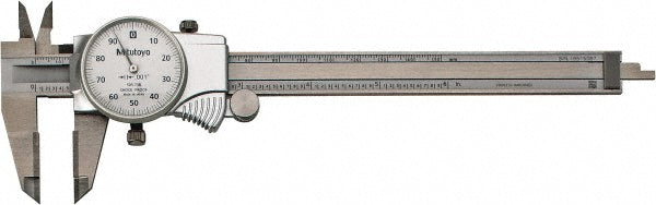 Mitutoyo 505-738 Dial Caliper: 6", 0.0010" Accuracy, Carbide-Tipped Jaws