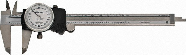 Mitutoyo 505-740J Dial Caliper: 6", 0.001000" Graduation, 0.2" per Revolution, 0.0010" Accuracy, Stainless Steel Jaws