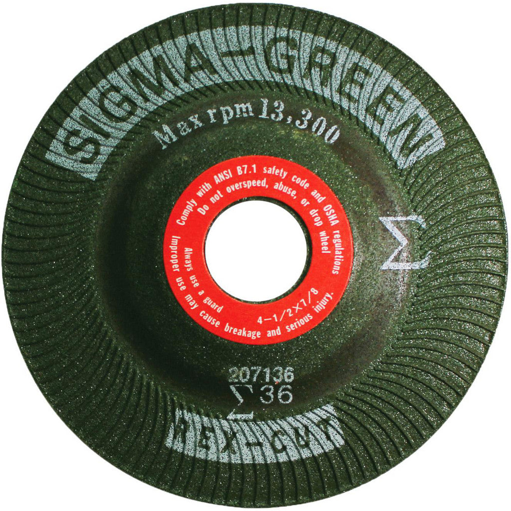 Rex Cut Abrasives 730008 Depressed-Center Wheels; Wheel Diameter (Inch): 4-1/2; Wheel Thickness (Inch): 1/8; Hole Size: 7/8 (Inch); Wheel Type: Type 27; Abrasive Material: Aluminum Oxide; Zirconium; Grit: 46