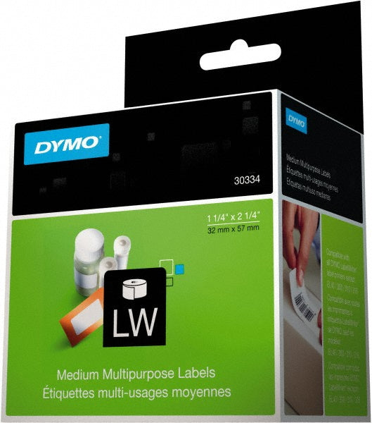 Dymo 30334 Label Maker Label: White, 2-1/4" OAL, 1-1/4" OAW, 1,000 per Roll, 1 Roll