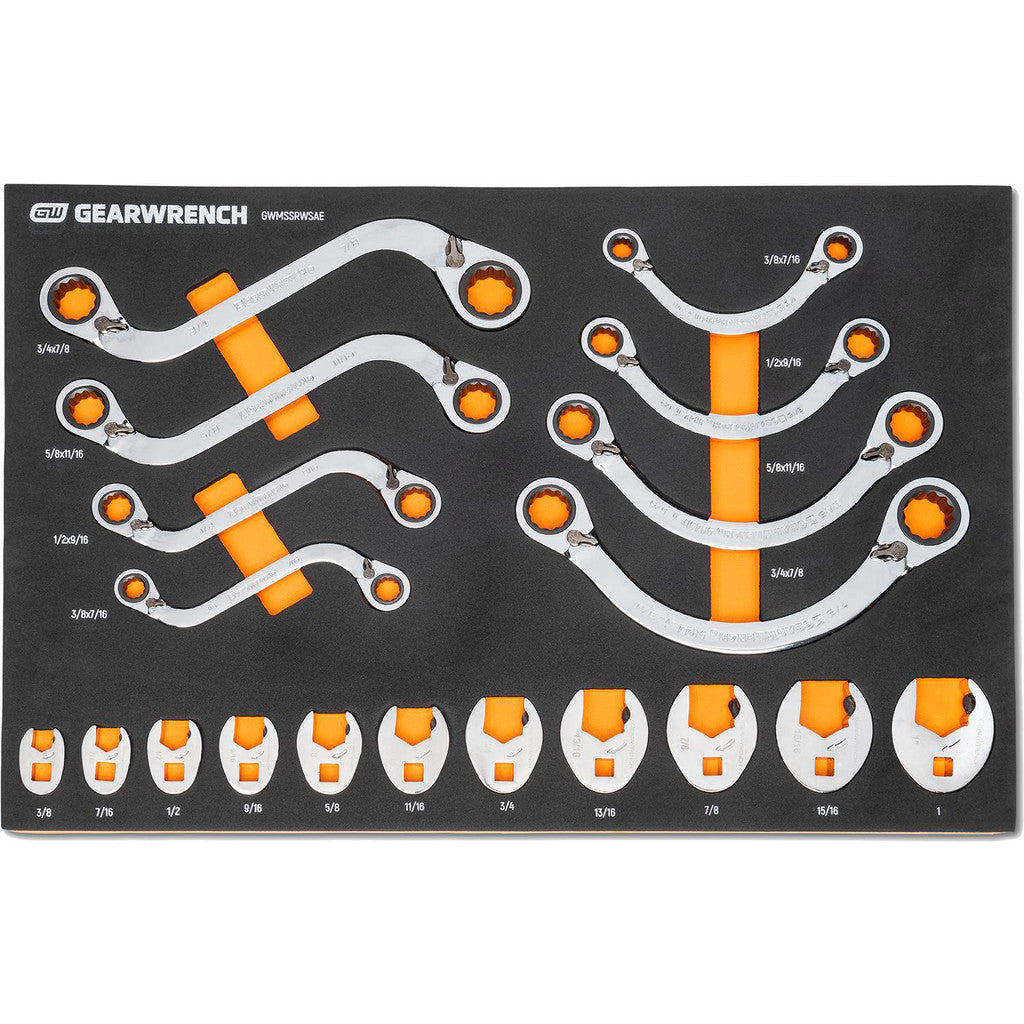 GEARWRENCH GWMSSRWSAE Crowfoot Wrench Set: 19 Pc, 3/8 to 3/4" Wrench, Inch